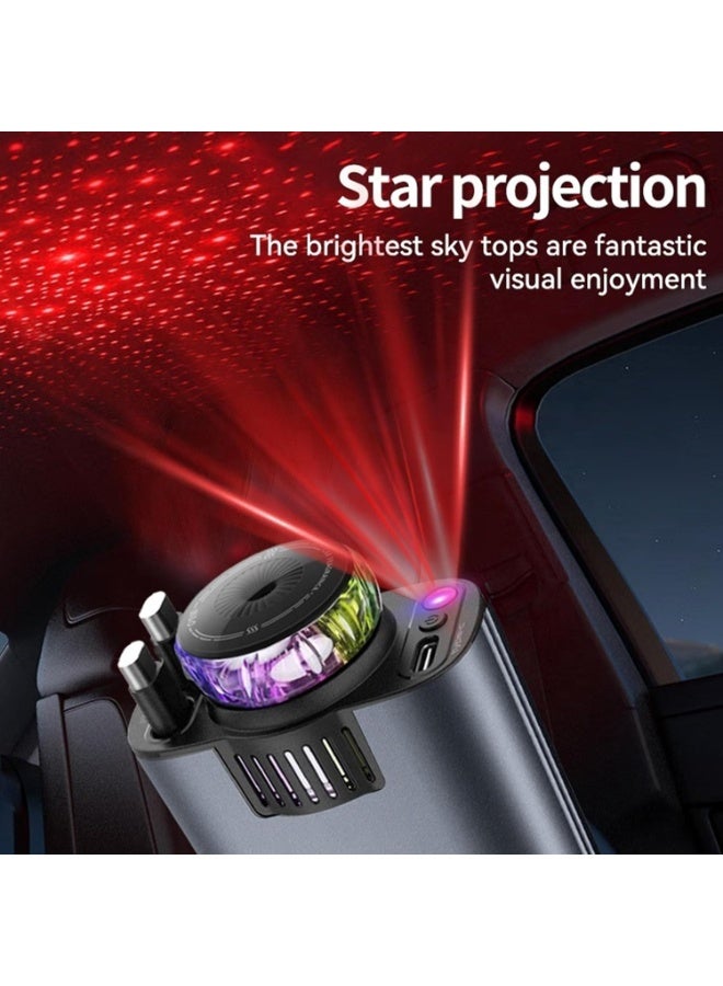 HERIOS 5-in-1 Car Charger with 180° Adjustable Head, Retractable 80cm Fast Charging Cables USB-C and iOS, Dual Port 45W, Air Freshener with LED Star Light, type c cable, car charger fast charging - Image 4